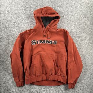 Simms Hoodie Mens Size Large L Orange Sweatshirt Embroidered Pullover Fishing